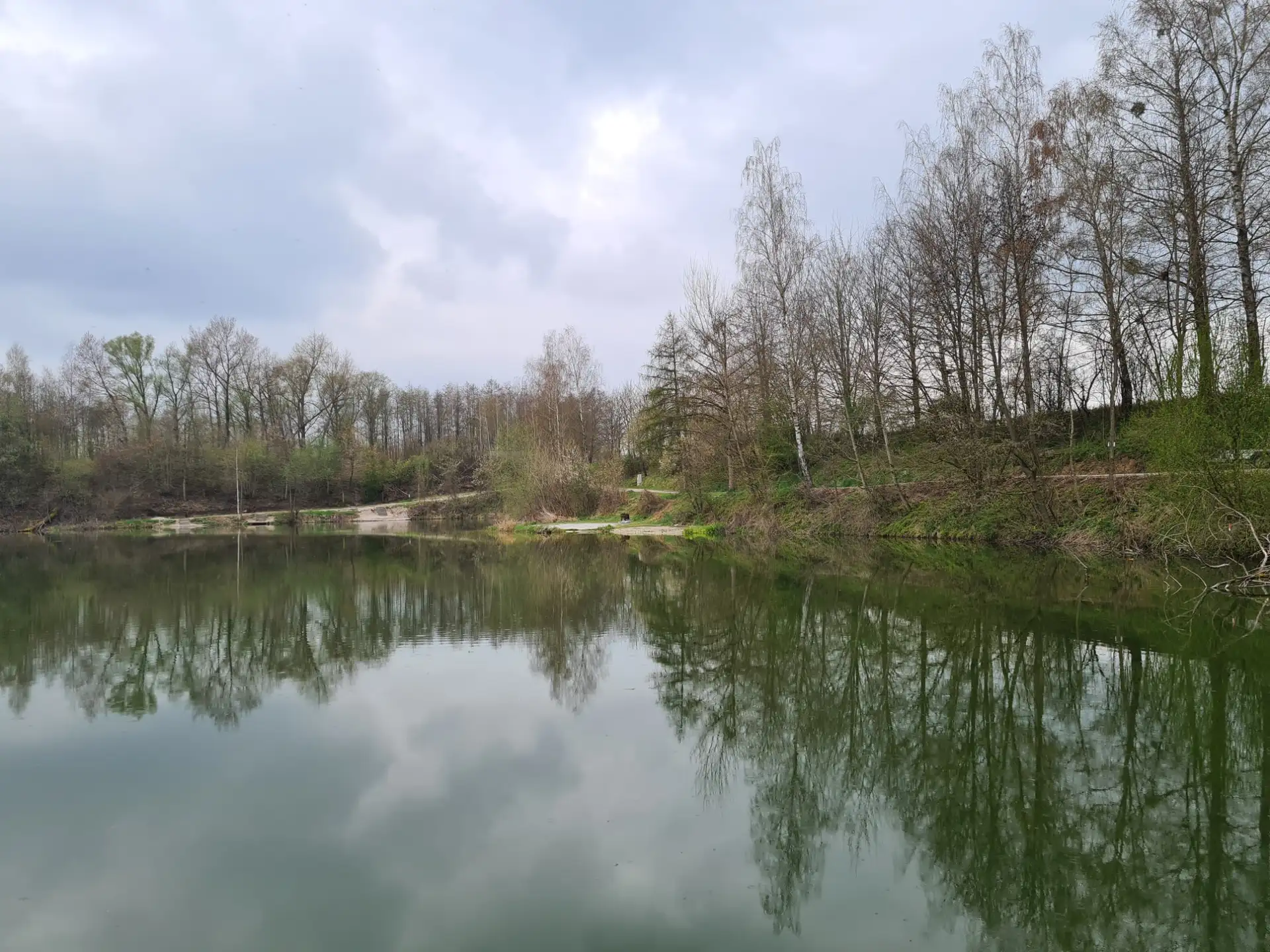 Blick über den Mongo-Teich mit Spiegelung der Bäume